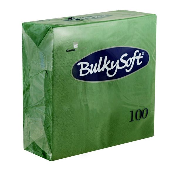 BULKY SOFT 2PLY 4 FOLD NAPKINS 33CM X 33CM 100/PK - GREEN / VERDE. 32390